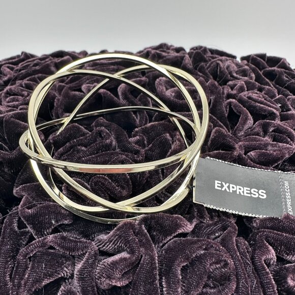Express Gold Tone Fixed Entangled Geometric Sculptural Bangle Cuff Bracelet - Picture 1 of 11